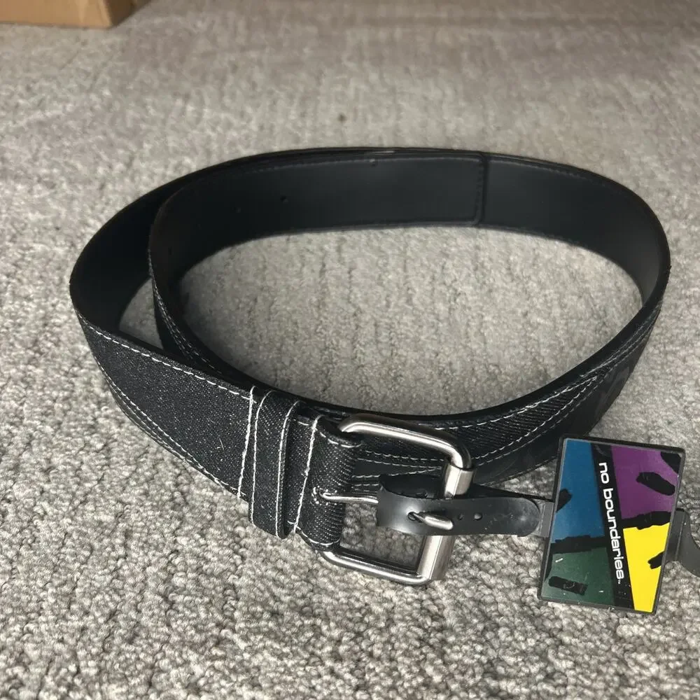 No Boundaries Women's Belt Black Vegan Embossed Leather Rose M/L NWT